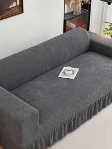 1 pieza Funda de sofá con estampado de hojas jacquard gris oscuro, protector de sofá elástico de envoltura completa, a prueba de polvo y resistente a la suciedad, lavable, sin incluir la funda de almohada - Gris Oscuro - Ver 6