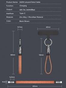 WOWSSYO Type-C Lanyard Data Cable, Supports PD240W Fast Charging, Microfiber Leather, Dual USB-C, Phone Lanyard Keychain, Power Bank, Portable Data Cable - Multicolor - View 10
