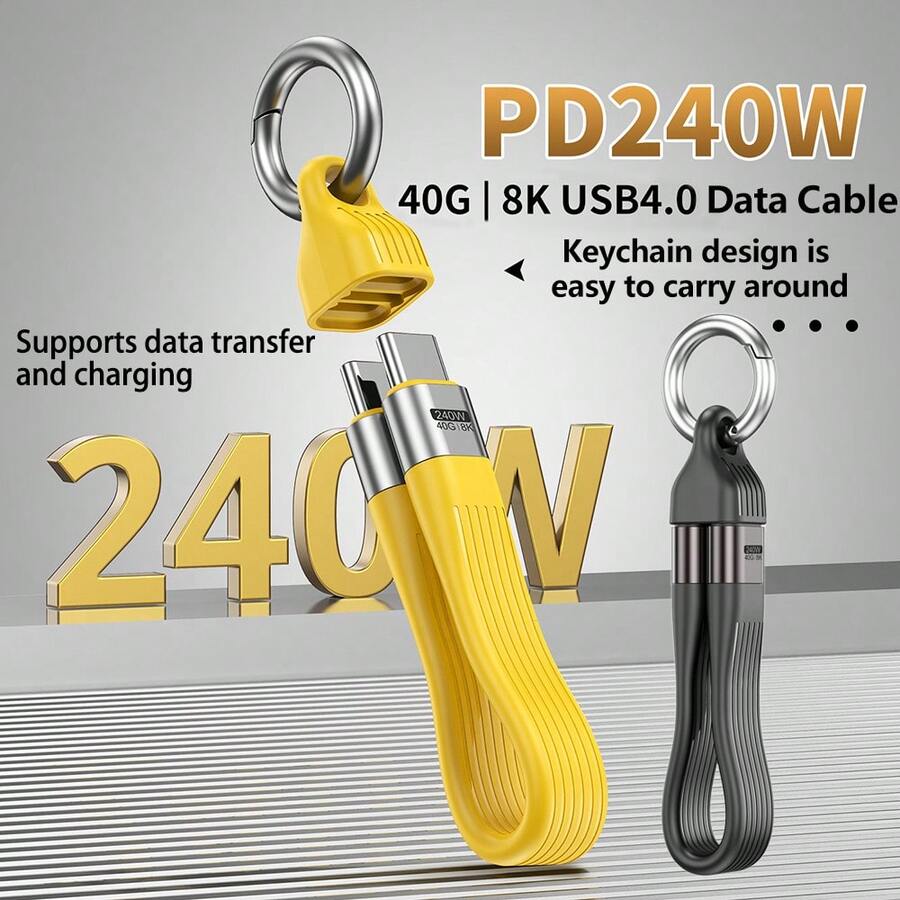 WOWSSYO Type-C Lanyard Data Cable, Supports PD240W Fast Charging, Microfiber Leather, Dual USB-C, Phone Lanyard Keychain, Power Bank, Portable Data Cable - Multicolor - View 1