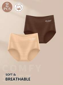 MEIYATING 2pcs Women High Waist Tummy Control Comfortable Letter Print Cotton Panties - Multicolor - View 5