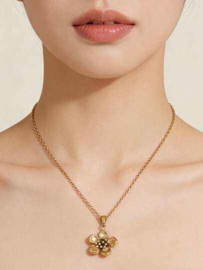 Elegant Vintage 3D Flower Pendant Necklace, Fashionable Minimalist Design, Delicate Flower Pendant Necklace For Women, Ideal For Daily Wear And Gatherings, Luxury Unisex Couple Jewelry, Suitable For Various Occasions