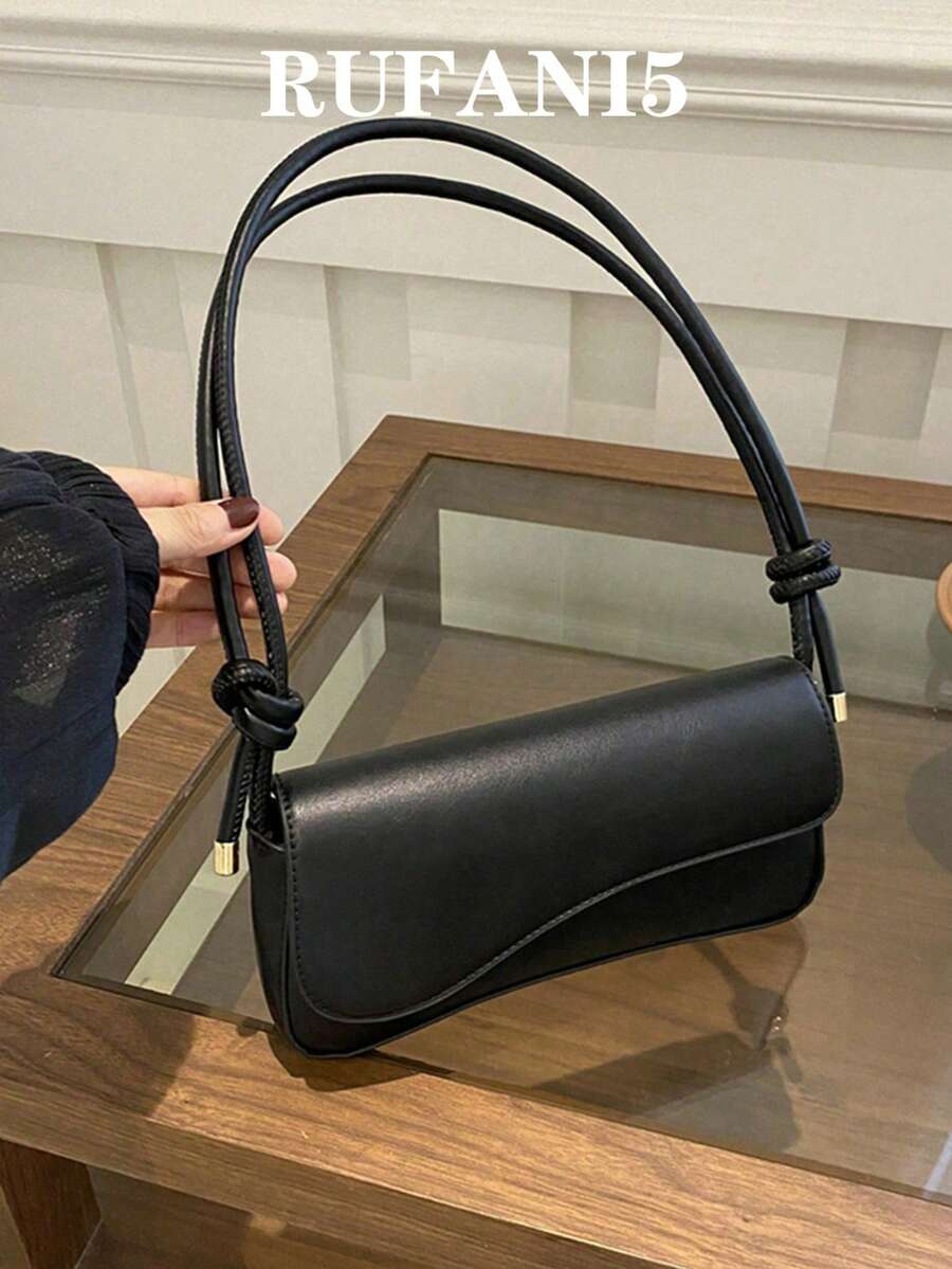 时尚纯色不对称翻盖可调节肩包，适合购物、收纳钱包，适合年轻女性、大学生、新婚夫妇、上班族女性等。也适合办公室、大学、工作、商务、通勤、户外、旅行和休闲活动。 - 黑色 - 查看 1