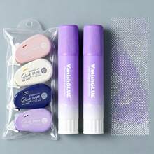 WQN 2pcs 9g Gradient Purple Solid Glue Sticks, 4pcs Attractive Double-Sided Dot Glue, 1pc Cute Cartoon Stickers, Study And Office Supplies Set For Back-To-School Season - Sets - View 2