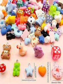 30/50/80/100pcs/Pack Random Mixed Color Realistic Cute Resin Food DIY Pendant, For DIY Earrings, Bracelets, Jewelry Making Accessories - Multicolor - View 11