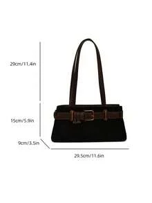 1pc Low Tea Solid Color Suede Fabric Shoulder Bag, Women's Retro Fashion Square Shoulder Bag With Top Double Handles, Zipper Closure, Suitable For Travel, Shopping, Dating, Women's Gift, Great For Commuting, Outdoor, Travel, Hiking , Valentines Gifts - 黑色 - 查看 2