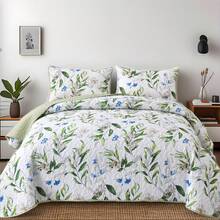 DJY 3 Pieces Queen King Size Gradient Aqua Flower Pattern Bedspread Coverlet For All Season,Soft Lightweight Microfiber Bedding Set,Wedding Items,Valentines Day Home Bed Room Decor,Easter Gifts,Mothers Day Gift,All Season - Cây xô thơm xanh thực vật - Xem 1