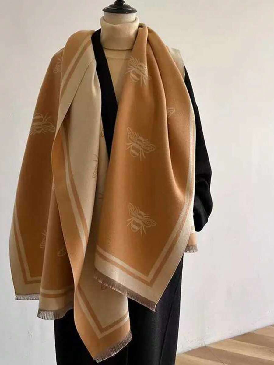 1pc Bee Pattern Jacquard High-Quality Double-Sided Letter Warm Scarf, Fashionable Couple Neck Warmer - Multicolor - View 1