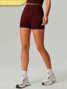 Women's Nude Solid Color High Waist Seamless Fitted Fitness, Running, Yoga Shorts - Màu Đỏ Sâu - Xem 6