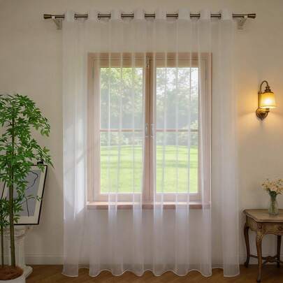 1PC Minimalist Style Terylene Sheer Curtain With Grommet Design, Suitable For Living Room, Bedroom, Balcony, Holiday And Valentine's Day Decoration