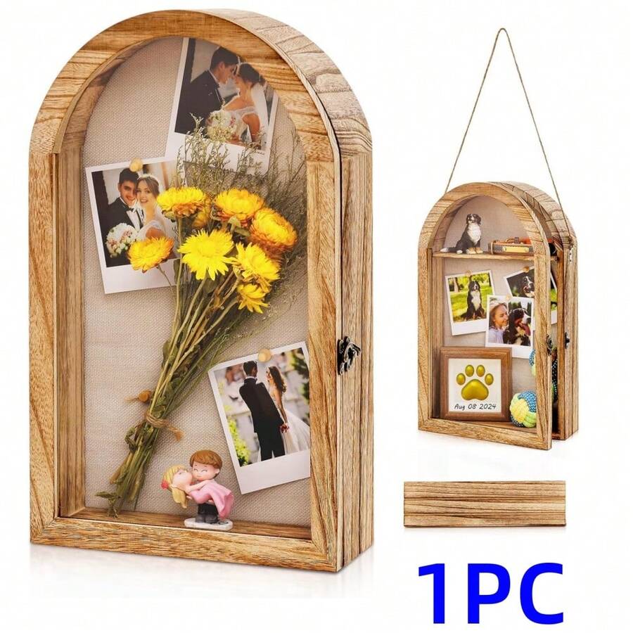 1PC Shadow Box Frame 10x16 Large Shadow Boxes Display Cases With Linen Back And Removable Shelves, Picture Frame Wedding Bouquet Memorabilia Medals Photos Memory Box For Keepsakes - Hanging Wooden Photo Frame - View 1