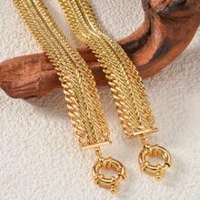 Retro 14k Copper Gold Plated 18/20cm Three Strand Whip Pattern Bracelet Punk Style Women Daily Fashion Versatile Jewelry - Gold - View 8