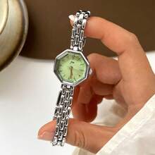 Women's Elegant Gold Tone Quartz Watch With Unique Hexagon Dial, Dainty Chain Link Bracelet Strap, Analog Wristwatch For Daily Wear & Party - White - View 13