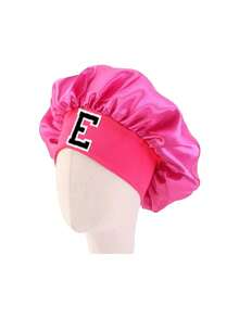 儿童A-Z字母粉色弹力宽檐缎面睡帽 - 贴合头部，保护头发，超柔软透气设计，带防滑内衬 - 玫紅色 - 查看 5