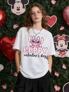 Disney Collaboration Valentine's Day Exclusive 180g Pure Cotton Couple T-Shirt. Casual And Versatile Loose Top - 白色 2 - 查看 2