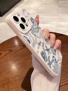 Perforated Straight Edge Blue Line Marine Life Painted Anti-Drop Painted Phone Case Compatible With IPhone/ Galaxy - Multicolor - View 4