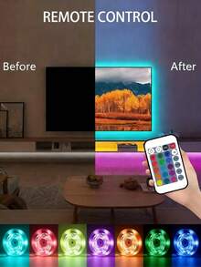 3-65FT Long Smart LED Strip Lights, USB Interface, LED Lights With APP And Remote Control , Night Light Can Be Timed And Brightness Adjusted,Smart 5V 24-Key Remote Control, RGB Color-Changing Strips Suitable For Bedrooms, Living Rooms, Home Decor, Room Parties, Room Decoration,Ambient Lighting In Bedrooms, Living Rooms, Game Rooms, Etc., And Happy Halloween Christmas Decorations - Colored Light - View 2
