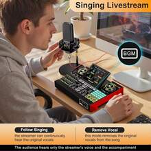 tenlamp Live Streaming Sound Card & Condenser Microphone Kit, 4.5-Inch LCD HD Screen Podcast Audio Mixer With ENC Noise Cancellation, 3 Preset Reverb Modes, Multi-Device Live Support, Voice Changer, Plug And Play For PC Phone, Ideal For Podcasting, Gaming, Studio Recording, Content Creation - 黑色 - 查看 4