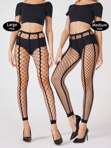 3pcs/Set Women's Extra Large Fishnet Cropped Pants - Black - View 4