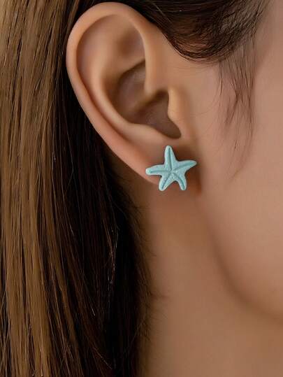1 par de pendientes de botón con forma de estrella de mar dorada - Joyería de oreja minimalista y delicada para uso diario, pendientes lindos para mujeres