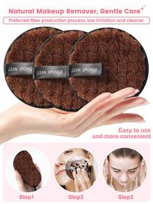 ​3 Pcs Brown Makeup Remover Sponges, Natural Fiber Low Irritation Reusable Cleansing Puffs For Face Washing, Gentle Care & Easy To Use​ - Coffee Brown - View 6