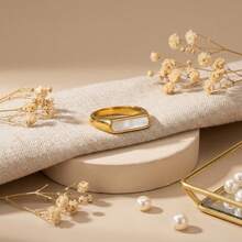 1pc Minimalist Pearl & Rhinestone Shell Geometric Ring, Suitable For Women's Daily Wear - Stainless Steel Ring - View 10