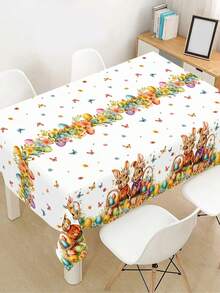 1pc Easter Plastic Tablecloth, 220*130cm Colorful Easter Bunny Eggs Flower Basket Disposable Table Cloth, Flower Butterfly Design Rectangle Table Cover, Easter Home Kitchen Dining Table Decoration, Easter Party Supplies, Easter Decorations - Multicolor - View 2