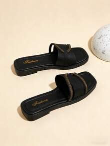 女士平底凉鞋,新款法式水晶凉鞋,平底方头单带拖鞋,女士春夏秋季户外鞋,新款仙女风连衣裙搭配优雅拖鞋,黑色凉鞋,拖鞋,女鞋,鞋子,沙滩凉鞋,女士凉鞋,凉鞋,女士人字拖,拖鞋,女士拖鞋,凉鞋,夏季,女士凉鞋,凉鞋 - 黑色 - 查看 12