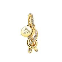 时尚欧美金色青铜色玻璃蝴蝶吊坠珠，蓝色花朵珠，适配925镀银原创DIY手镯，女士珠宝礼品 - 彩色 - 查看 4