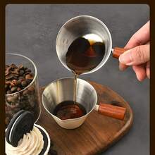 100ml Stainless Steel Espresso Measuring Cup, Made Of 304 Stainless Steel With Wooden Handle And Dual Spout Design - Multicolor - View 3