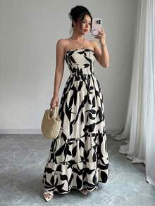 女士度假植物印花露背休闲波西米亚风连衣裙 - 彩色 - 查看 2