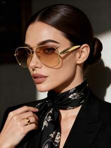 1 Pair Large Frame Metal Retro Fashion Glasses - Champagne - View 2