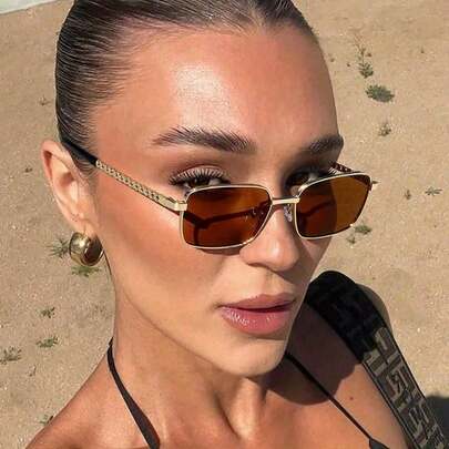 1 par de gafas con patillas trenzadas de metal cuadradas pequeñas, adecuadas para uso decorativo