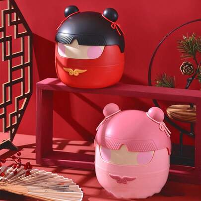 New Chinese Nezha Cartoon Desk Trash Can, Adorable Flip Lid Garbage Bin, Odor-Proof Office Wastebasket, Dormitory & Study Table Storage Decor