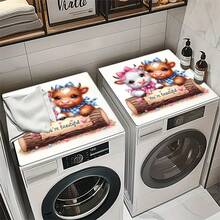 1pc Cute Highland Cow Pattern Printed Washing Machine Dust Cover Mat, Rubber Soft Bottom, Laundry Room Accessory, Washing Machine Top Protective Pad, Quick Absorbent And Dry, Refrigerator Dust Cover, Coffee Maker Countertop Absorbent Mat, Diatomite Draining Mat, Modern Laundry Room And Kitchen Appliance Washing Machine And Dryer Dust Cover, Home Decor, Kitchen And Dining Room Decor - Multicolor - View 9