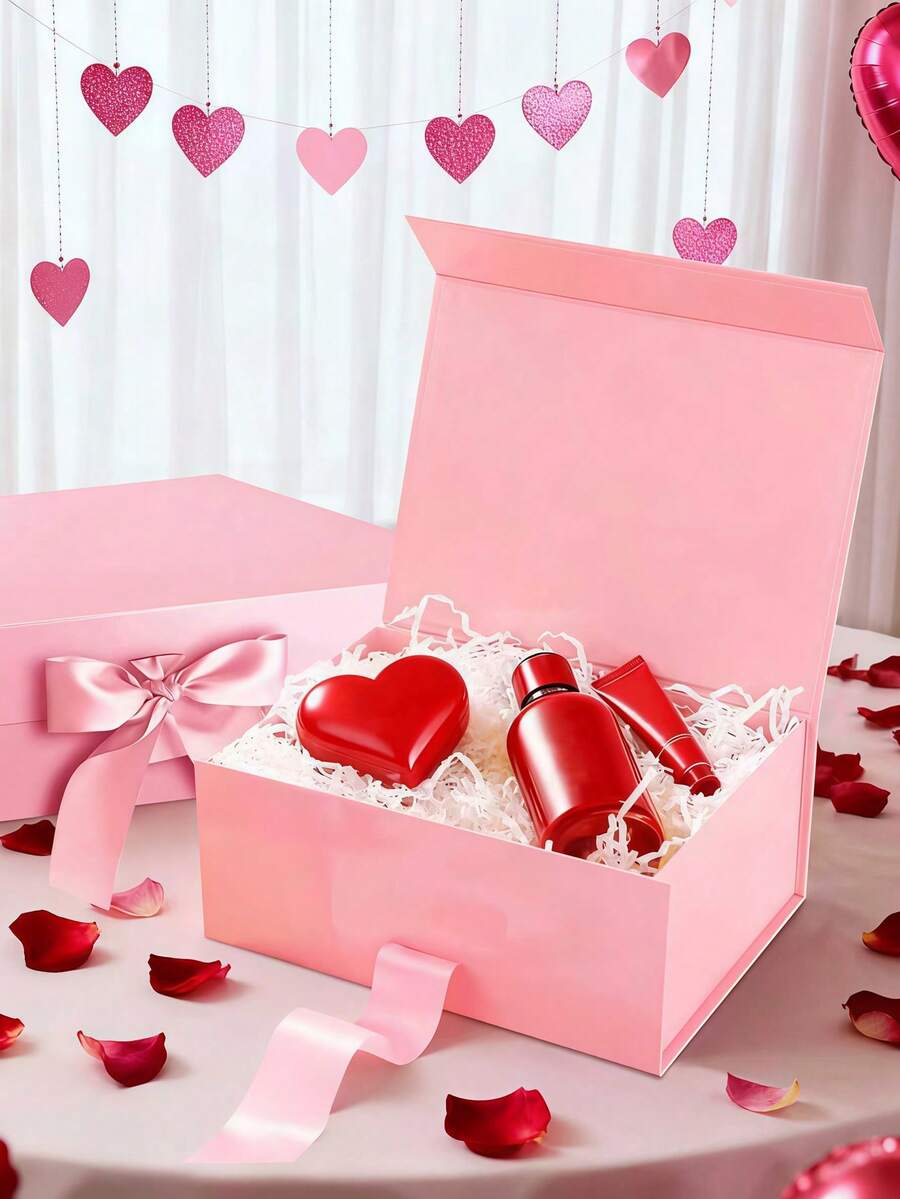 Large Pink Gift Box With Magnetic Clasp, Ribbon, And Greeting Card, Foldable Gift Packaging Suitable For Mother's Day, Christmas, Birthday, Wedding And Other Occasions, Pink Gift Box With Lid, Bridesmaid Proposal Box, Large Gift Box, Gift, Birthday - Pink - View 1