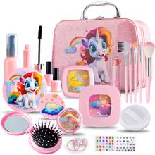 15/16/22件套可爱小马主题儿童化妆玩具套装，逼真公主化妆玩具带收纳盒，女孩角色扮演游戏 - 彩色 - 查看 7