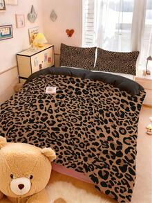 3pcs Leopard Print Bedding Set (1 Duvet Cover + 2 Pillowcases, Without Filler), Realistic Brown And Black Leopard Pattern, Soft And Skin-Friendly Animal Print Design, Suitable For All Seasons, Zipper Closure, Applicable For Hotel, Bedroom, Guest Room And Dormitory Decoration, Easy Care, Fashion Modern Minimalist, Lightweight And Breathable - Brown - View 9