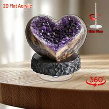 2D亚克力旋转桌面摆件，配心形紫水晶，适用于家居、办公室、冥想或健康空间装饰。 - 1PC - 查看 5