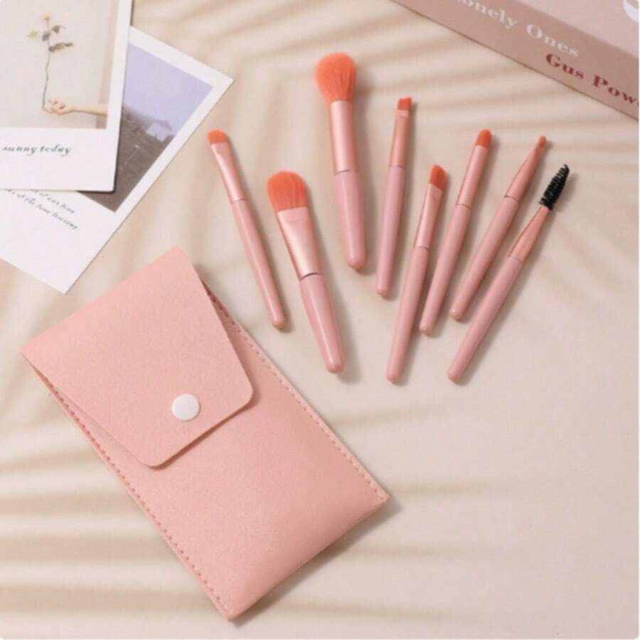 8pcs Portable Makeup Brush Set, Mini Soft Nylon Makeup Tools - A - View 1