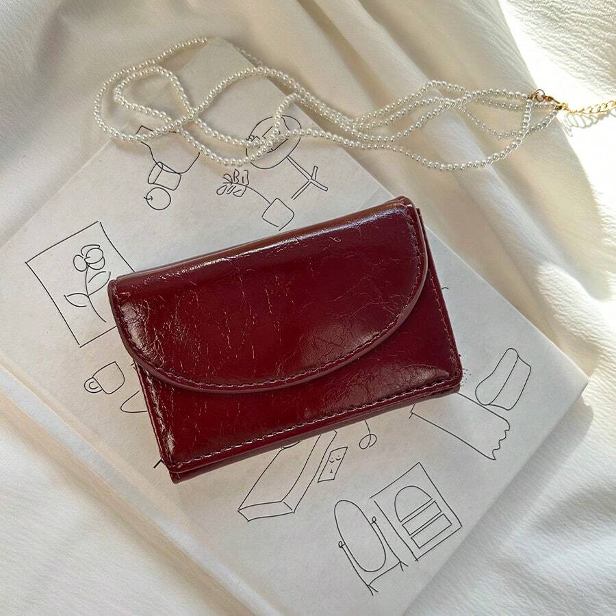 Portefeuille de style japonais, porte-monnaie, portefeuille mini compact rouge vin, portefeuille court pour femmes - Rouge foncé - Voir 1
