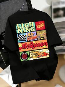 Disney Boys' Lightning McQueen Graphic Short Sleeve Tee - Kids Ages 2-14, Durable Everyday Shirt - Express Delivery - 黑色 - 查看 1