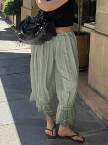女士舒适百搭蕾丝拼接灯笼裤，秋冬春季款 - 抹茶綠 - 查看 7