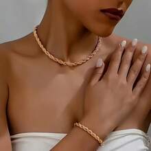 2 Peças Conjunto de Joias de Estilo Hip-Hop Clássico, Cor Dourada/Prateada, Colar de Corda Trançada de 4mm e Pulseira, Moda Feminina e Masculina, Joias de Hip Hop de Alta Qualidade - Colar + Pulseira - Visão 4
