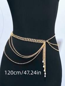 1pc Fashionable And Elegant Tassel Ladies' Waist Chain, Suitable For Casual And Party Wear, Perfectly Matches Dresses And Evening Gowns. - Gold - View 12