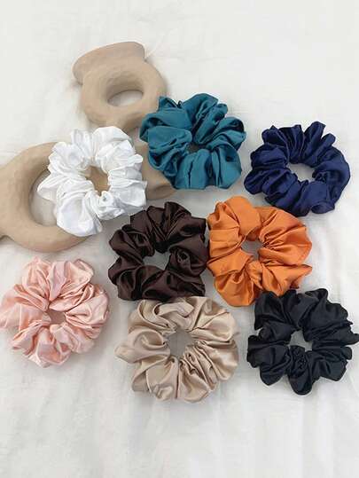 1pc Korean Ins Style Extra Large 14cm Fabric Scrunchie, Solid Satin Elegant French Donut Bun Ponytail Hair Accessory Hair Ties Scrunchy Hair Ties