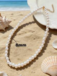 1pc 4m-12m Vintage French Style Pearl Necklace, Simple Choker Necklace With Random Pearl Quantity - White - View 20