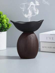 1个双色树脂香炉（木纹底座和黑色边缘） - 现代简约设计，非常适合客厅、家庭办公室，为现代家居装饰和香薰角落增添时尚、宁静的氛围。可用于家居装饰、办公室、节日和瑜伽场所的装饰和香薰。 - 多色 - 查看 4