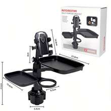 Soporte para taza de coche ajustable de 5 en 1 con rotación de 360°, con soporte para teléfono, bandeja para aperitivos y soporte para bebidas, extensor multifuncional para portavasos de asiento de coche - Bandeja de almacenamiento - Ver 10