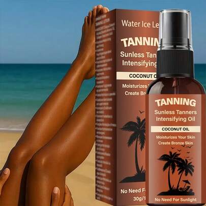 Aceite autobronceador, formulado con aceite de coco, profundamente hidratante, nutritivo, sin alcohol, sin rastro, de secado rápido, efecto bronceado 100% natural, adecuado para todos los tonos de piel clara, revela instantáneamente un brillo bronceado, irradia gradualmente un resplandor saludable y besado por el sol