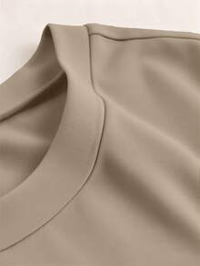 Maternity Summer Solid Color Round Neck Long Sleeve Casual Dress - Light Khaki - View 5